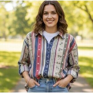 Vintage Tapestry Size 18 Blouse Button Up Farmhouse Americana Retro 80s *Read